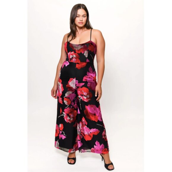 New! Anthropologie Hutch Nalini Floral Velvet Burnout Jumpsuit Women's Size 16W - Picture 1 of 10